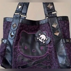 Super Rare! HELLO KITTY ANGRY SKULL BLACK AND PURPLE TOTE BAG NEW